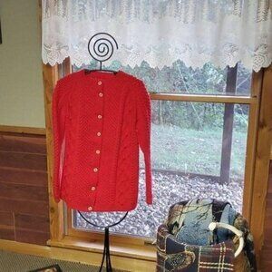 Vintage Handmade Hand Knitted Burndt Orange Buttoned Sz L Cardigan Sweater